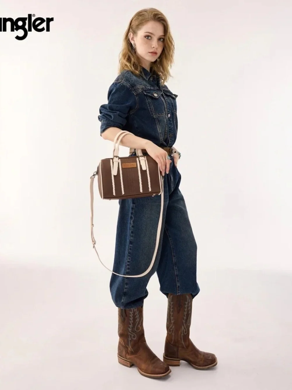 Wrangler Braided Crossbody Boston Bag - Coffee-Beige